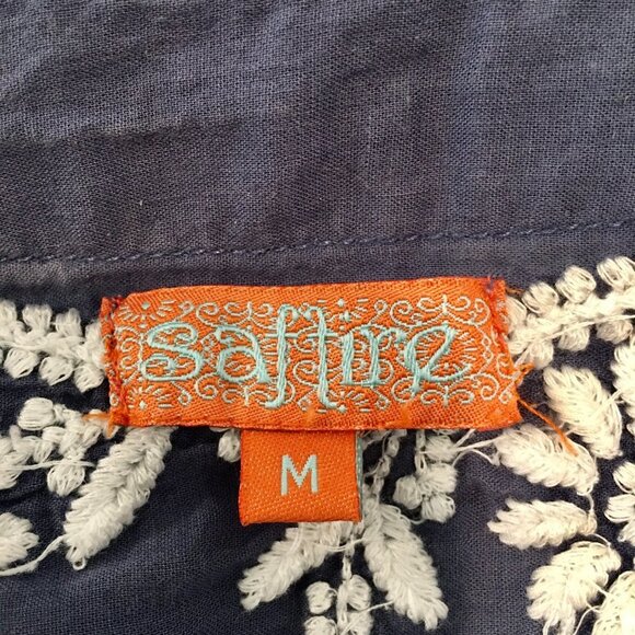 SAFFIRE Blue V-Neck Floral Embroidered Sequin Boho Tunic 3/4 Sleeves Size Medium - Picture 6 of 8